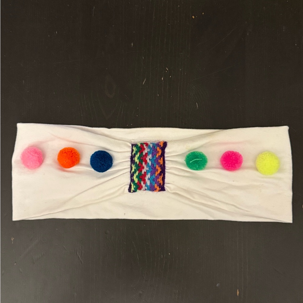 Pitusa White Headband with Colorful Pom-Poms